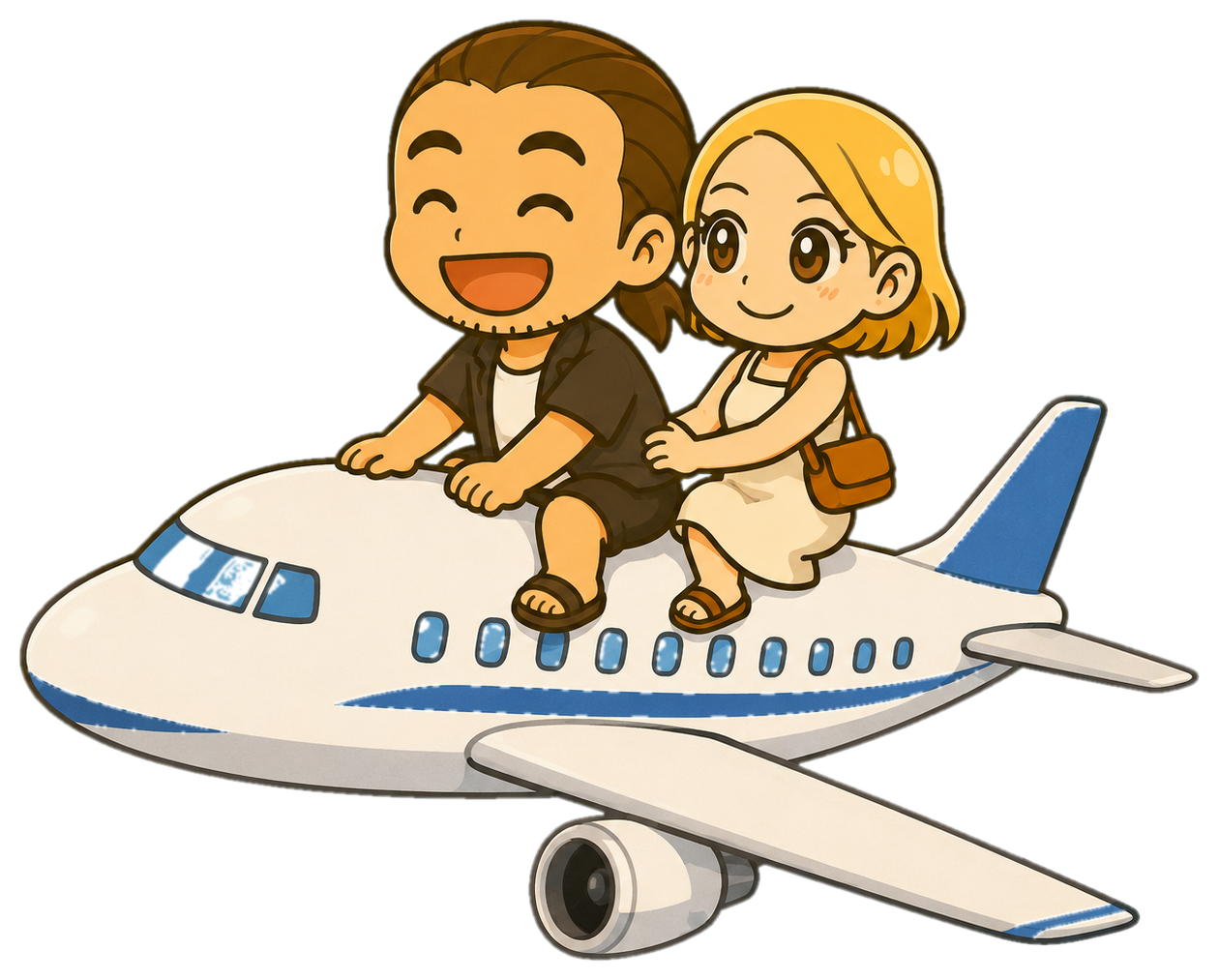 飛行機に乗るりゅうきとあかね